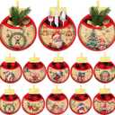 12Pcs Christmas Ball Pot Holders with Pocket 8 x 8 Inch, Xmas Ball Shaped Winter Hot Pads Oven Mitts Heat Resistant Potholders for Kitchen Gift Cooking Baking Holiday Decoration(Retro Charm)