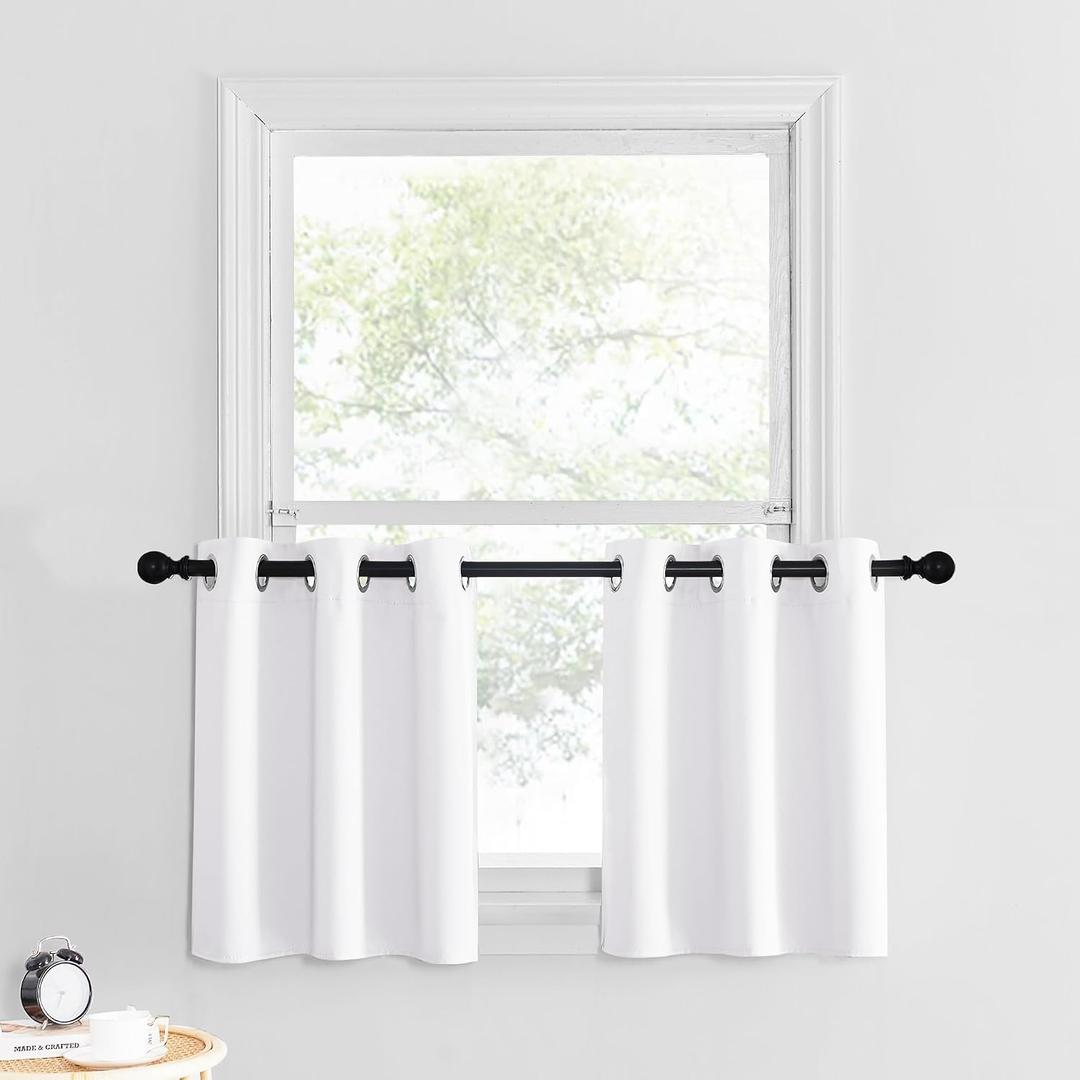 NICETOWN Pure White Bathroom Curtains for Small Windows, Farmhouse Style Thermal Insulated Short Curtains for Living Room, Small Window Tiers for Bedroom Decor (34x24 Inch, 2 Panels)