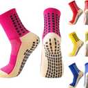 Non Slip Socks 4 Pairs Anti Slip Football Socks Men's Athletic Anklets with Grips for Yoga Basketball Sports (Blue+pink+yellow+red)