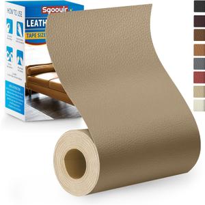 Leather Repair Patch Tape Kit, 4" x 63" Self Adhesive Leather Repair Patch for Furniture, Vinyl Leather Repair Kit for Car Seat, Chairs, Couch, Sofa, Boat Beige