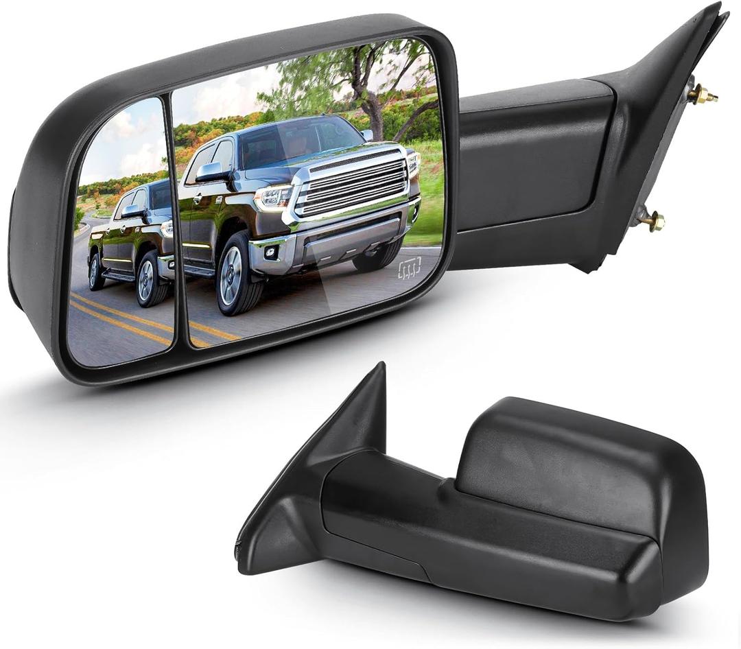 Towing Mirrors for Dodge Ram 1500 2009-2017, 2500 3500 2011-17 Power Heated with Manual Folding Fliping Up (1 Pair)