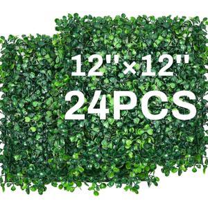 Crowye 24 Pcs 12 x 12 Inch Faux Grass Wall Panels Artificial Boxwood Panels Outdoor Privacy Screen Greenery Backdrop UV Protected Topiary Hedge Plant for Outdoor Indoor Garden Fence Backyard Decor