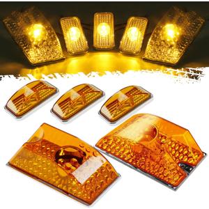 Partsam 5pcs Cab Marker Roof Running Top Lights 264160AM Front Amber Lens Crystal Chrome Waterproof + T10 194 168 W5W 2825 Yellow Halogen Bulbs Compatible with Hummer H2 SUV SUT 2003-2009