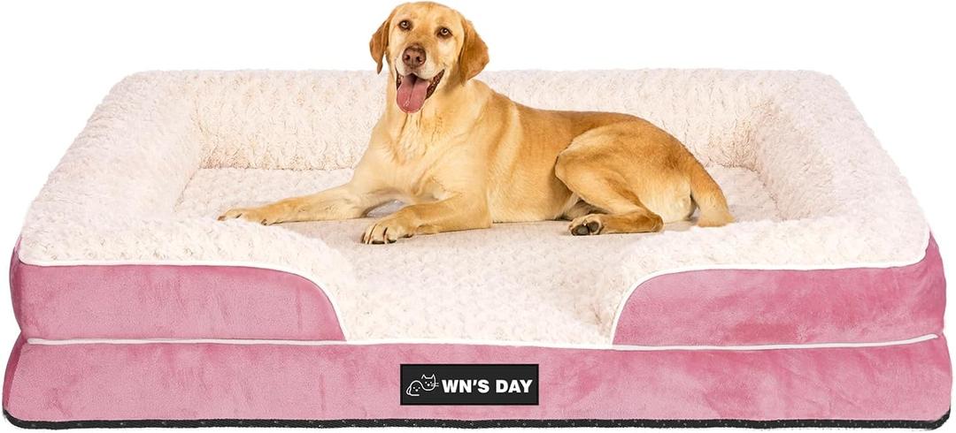 Orthopedic Dog Bed for Large Medium Sized, Washable Memory Foam Large Dog Bed, Durable Medium Pet Sofa with Removable Cover, Washable Waterproof Pet Couch Beds(Pink, XL) (X-Large(42 * 30 * 7.5 In))