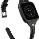 TOYOUTHS Slim Strap Compatible with Fitbit Versa 2/Versa/Lite/Special Edition Bands for Women Men Thin Genuine Leather Replacement Wristbands Handmade Watch Band, Black