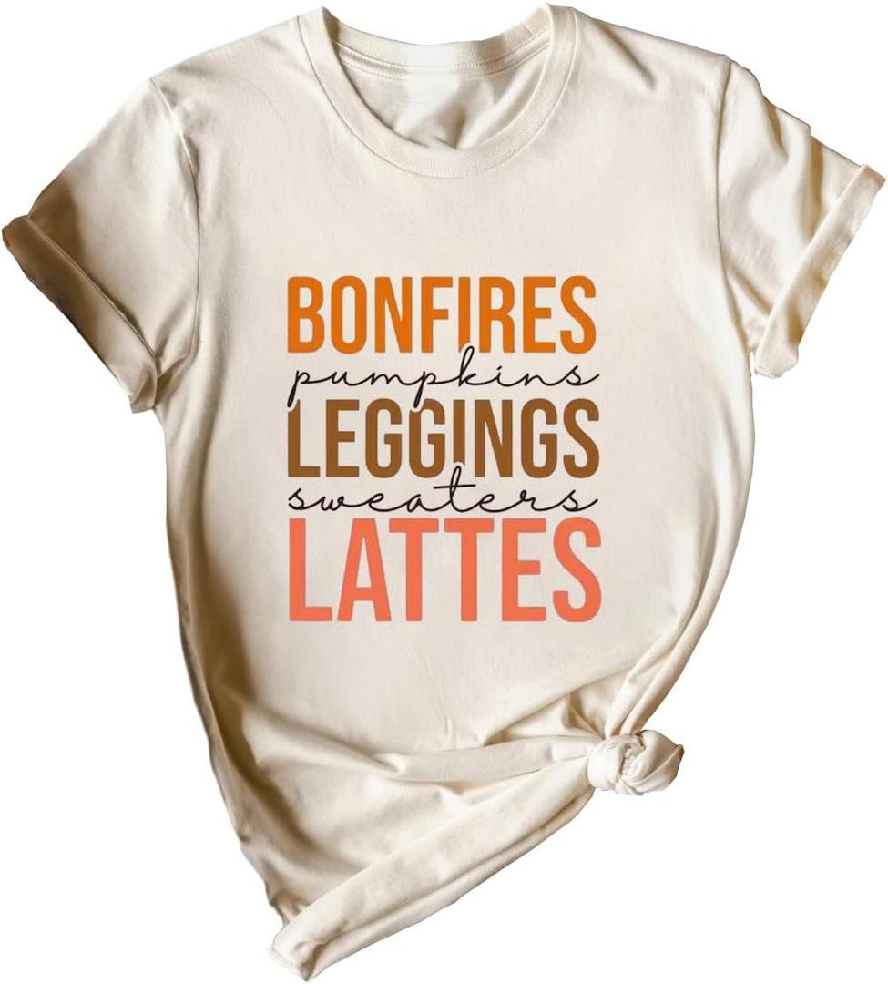 Daihuiya Floral Pumpkin Fall Shirt Womens Thanksgiving Graphic Tees Halloween Bonfires Lattes T Shirt (L)