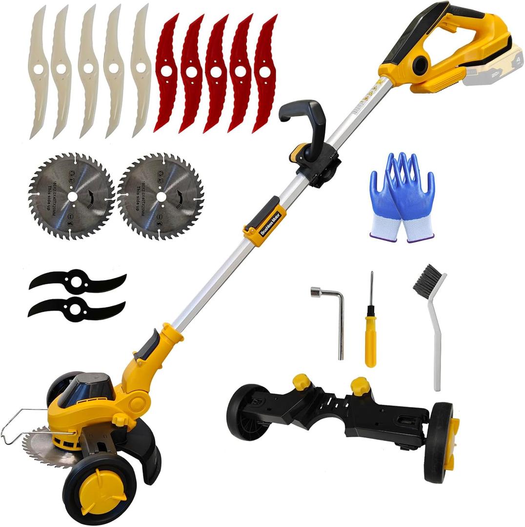 Electric Weed Wacker Cordless Eater Battery Powered Weed Trimmer with Wheels 4 in 1 Brushless Brush Cutter/Grass Trimmer Compatible with DeWalt 20V MAX Battery(Battery Not Included)