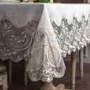 ARTABLE Lace Rectangle Tablecloth Spring Exquisite Macrame Border Clear Farmhouse Embroidered Kitchen Holidays Fabric Outdoor Tablecloths Decor (Beige, 52 x 70 Inch)