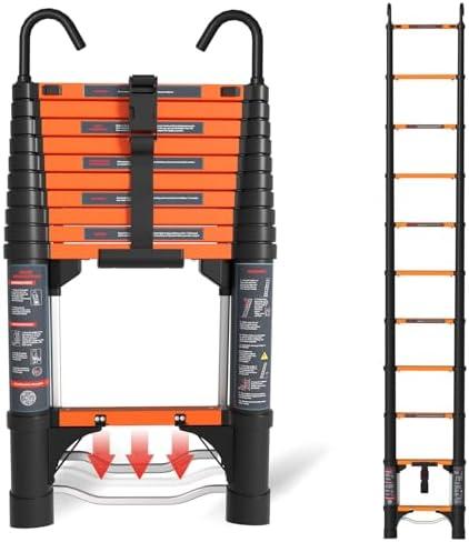 AOPENG Telescoping Ladder,10.5FT Quick Folding Aluminum Extension Ladder for RV/Home/Outdoor, 330lbs Max Load
