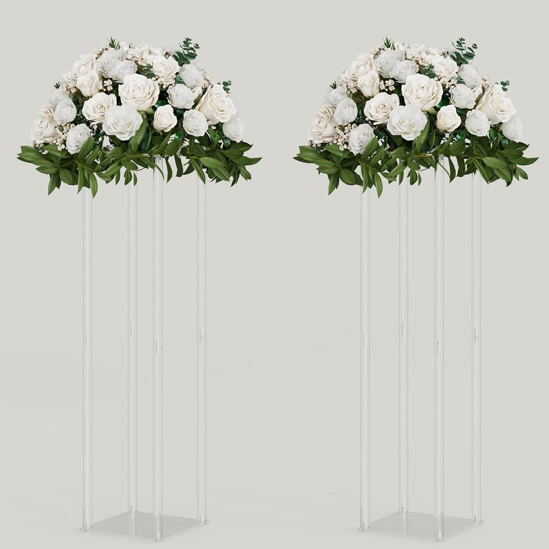 TEKXYZ Acrylic Centerpiece, 2 Pcs 31.5 Inch Tall Flower Stand, Column Wedding Centerpieces, Flower Stand for Wedding Event Party Props, Home Decor, Table