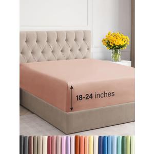 Extra Deep Queen Fitted Sheet - Hotel Luxury Single Fitted Sheet Only - Easily Fits 18 inch to 24 inch Mattress - Ultra Soft, Wrinkle Free w/Extra Deep Pockets - Easy-Care, Breathable & Comfy - Mauve