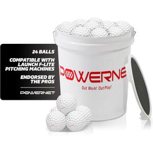 PowerNet Launch F-lite Softball & Baseball Pitching Machine, Dimpled Practice Balls, Bucket of Baseballs, Coaching Bucket Bundle for Pitching Machine, Baseball Training Equipment
