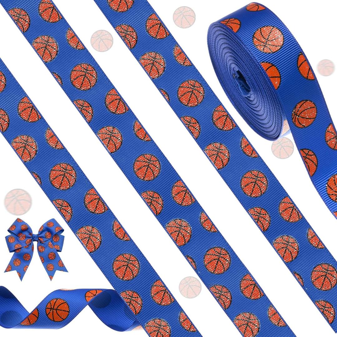 Giegxin 10 Yards 7/8 Inch Basketball Ribbon Glitter Wired Edge Ribbon Sport Cheer DIY Crafts Fabric Ribbons Grosgrain Party Decorations for Team Hair Bow Lanyard Gift Wrapping(Navy Blue)