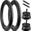 16x1.75 Bike Tires, 2 Pack 16 x 1.75 Bicycle Tire and Tube with Schrader Valve, Rear 16 x 1.75/47-305 Stroller Tire with 2 Tire Levers, Compatible with Kids Bike/Stroller/Road