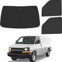Front Windshield  Side Window Sun Shade for 1996-2025 Chevy Express Accessories Cargo Van, Foldable Window Sunshade Sun Visor Protector, Window Shade Sun Shield Block UV Rays Heat, Pack of 3
