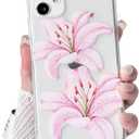 NITITOP Compatible with iPhone 11 Case Clear Cute Pink Lily Blossom Floral Flowers Pattern for Girls Women Soft TPU Transparent Shockproof Protective Phone Cover - Large Flower