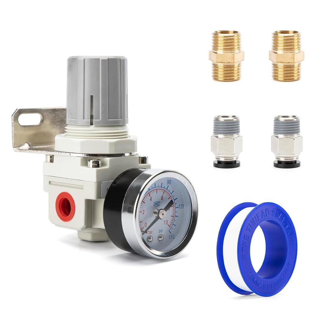 1/4" NPT Air Pressure Regulator | Air Regulator for Compressor|Air Compressor Regulator |Air Drying System |150 psi Steel-Protected Gauge