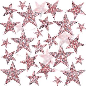 Syhood 24 Pcs Star Patches Iron on Rhinestone Adhesive Sequin Glitter Star Patches Appliques for Graduation Holiday Wedding Clothing Jeans Repair Decors(1.4/1.9/2.3/3.1 Inch,Pink)