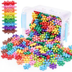 Snowflake Interlocking Building Block Educational Toy 300PCS for Kids Ages 3+, Multi-Color Solid Plastic Early Learning Creativity STEM Toy with Carrying Case Safe Material