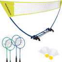 EastPoint Easy Setup Badminton Set - 5 ft Net, 4 Rackets, 2 Shuttlecocks - Quick Setup Net for Backyard Games - Steel Shaft Badminton Rackets for Family Games - Durable Shuttlecocks for Outdoor Sports (Yellow/Blue (Standard Set))