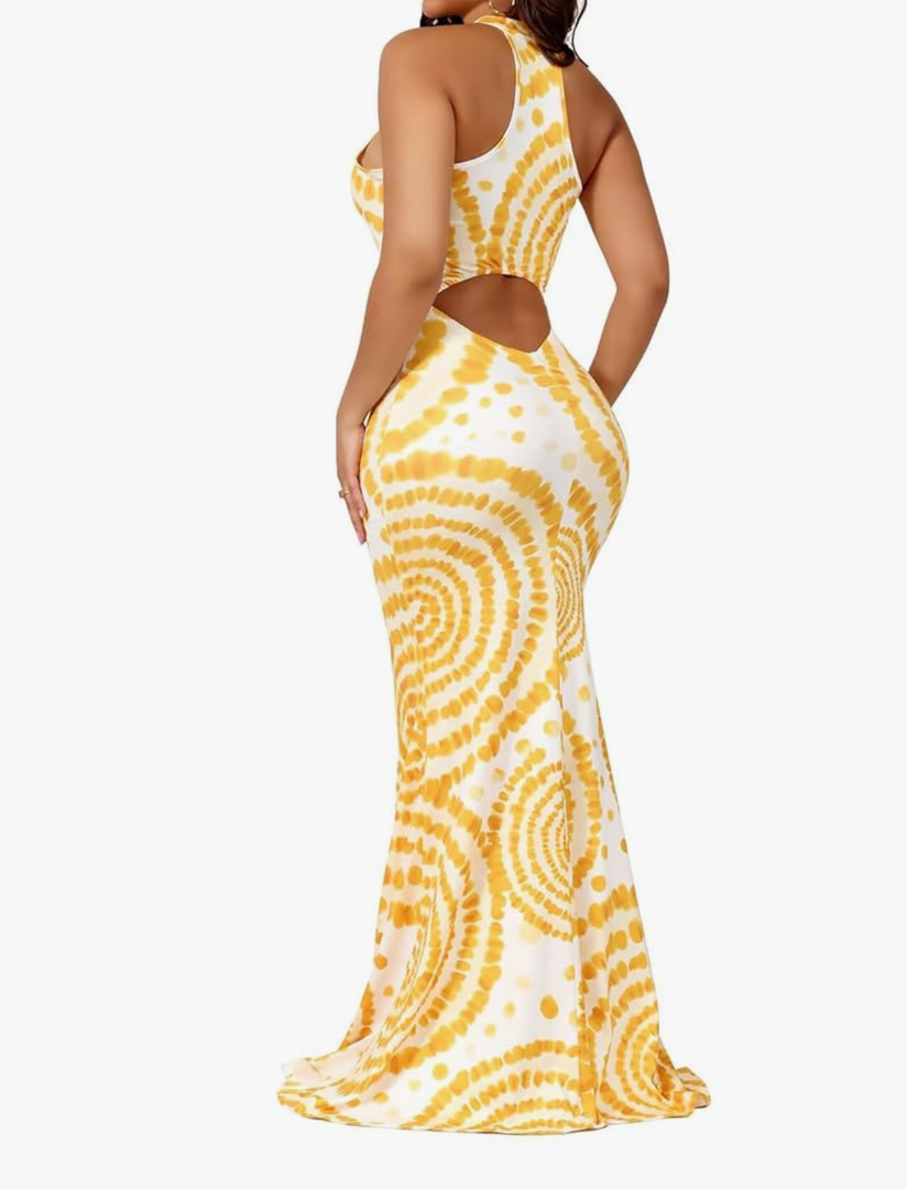EDITCOZY Women Sexy Bodycon Maxi Dress Tie Dye Beach Summer Dresses Halter Backless Vacation Long Sundress, Small 