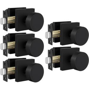 Goldenwarm Black Door Knobs Closet, Zinc Alloy Square Ball Matte Black Passage Door Knobs for Hallways, Kitchens, Heavy Duty Passage Door Knob Bulk - Modern & Stylish(5 Pack)
