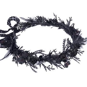 MOSTORY Black Flower Crown for Women - Gothic Floral Headband for Goth Wedding Renaissance Accessories, Dark Fairy Flower Headpiece with Feather for Witch Costume Cosplay Renfaire