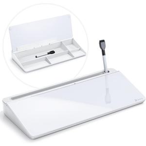 Varhomax Glass Desk Whiteboard with Storage, Desktop Organizer to-do List Memo Notepad Dry Erase White Board for Home Office and School Supplies (White)