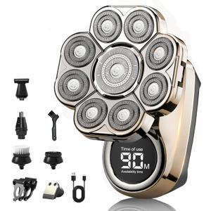 2025 New Bawldy 9.0 Shaver, Bawldy Pro Head Shaver, 9D Floating Blade Heads, Intelligent LED Display IPX7 Waterproof Wet Dry Shaving, Rechargeable Cordless Razor (1 Set Silver)