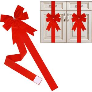 6 Pieces Red Cabinet Bows Large Red Velvet Ribbons Cabinet Door Bows for Thanksgiving Fall Haloween Christmas Party(Red)