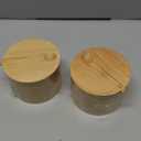 HTB Bamboo Salt Cellar Set with Spoon, Kitchen Spice Containers with Magnetic Swivel Lids, 2 Seasoning Containers Set Engraved with S and P