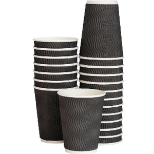 Coffee Cups, Leak-Free Food Safe Paper Cups 8oz 12oz 16 oz, Disposable Black Paper Cups for Cold and Hot Drinks,32 pc