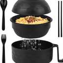 HUAKENER Microwave Ramen Bowl, 38 oz Microwave Ramen Bowl with Lid, Ramen Noodles Bowl with Spoon Chopsticks Fork (Black)
