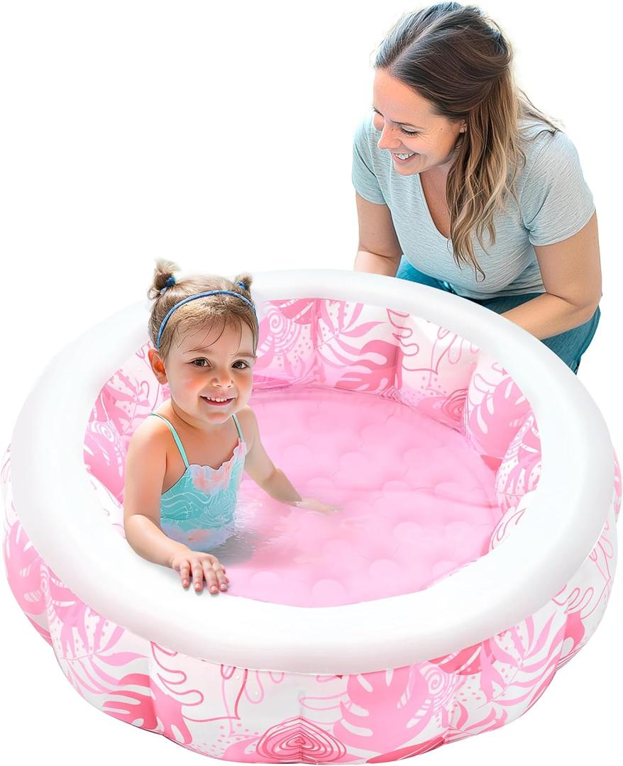 SLOOSH Inflatable Kiddie Pool for Kids, 36"x8.5" Swimming Pool with Soft Pad Floor for Kid & Toddler, Round Blow Up Baby Ball Play Pit Pools for Swim Party, Portable Indoor & Outdoor Water Toys (Pink)