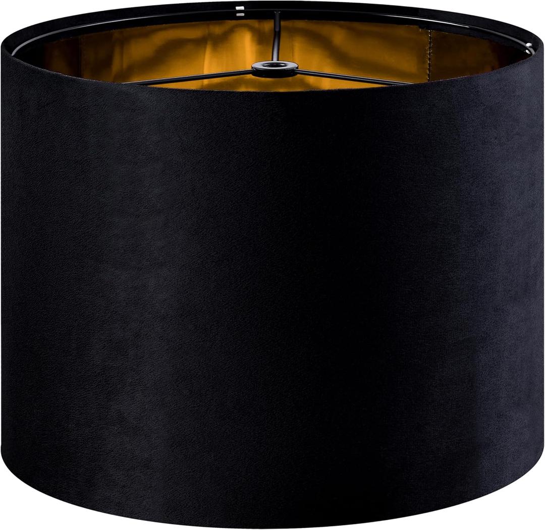 GO&SO Black Velvet Lamp Shades Set of 1 Large Drum Lampshades -16" Top x 16" Bottom x 10" High(Spider) Traditional Fabric Lamp Shade for Table Lamps - Replacement Lampshade - Assembly Required