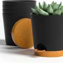 4 inch Small Plant Pots for Outdoor Indoor Plants, 5 Pack Planters with Drainage Holes and Tray, Small Self Watering Pots for Succulent,Cactus, Aloe and Other Plants (Black)