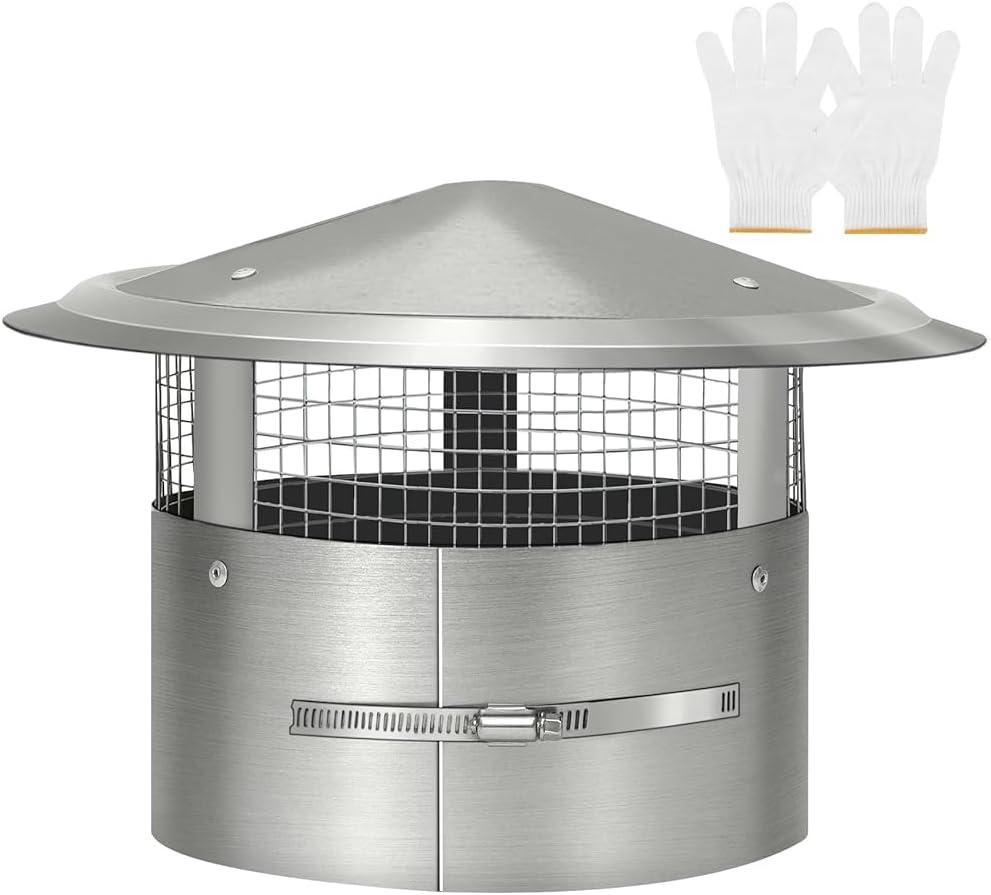 10 Inch Round Chimney Cap(no Assembly Required), 10 Inch Tapered Top Chimney Cap with Fastening Device with Screen, Stainless Steel