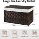 OIAHOMY Storage Basket with Lid, 27.7 Gallon (105L) Blanket Basket with Removable Liner Bag, Synthetic Wicker Hamper with Handle, Large Hamper for Bedroom, Brown