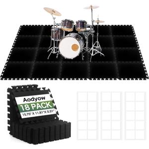 18 Pcs Sound Absorbing Interlocking Floor Mats Pads, 15.7" x 11.8" x 0.3" sound absorbing rug, Non-Slip Anti Vibration Sound Proof Puzzle Felt Padding, Piano Carpet Drum Rug for Music Studio