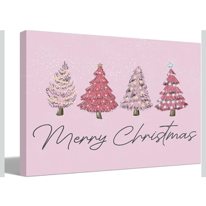 BIWSHA Pink Christmas Wall Art, Merry Christmas Trees Canvas Prints, 11x14 - Home Decoration for Bathroom, Living Room, Bedroom