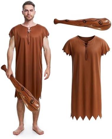 Halloween Men's Costume Adult Caveman Outfit, Orange & Brown for Cosplay & Family Parties.M