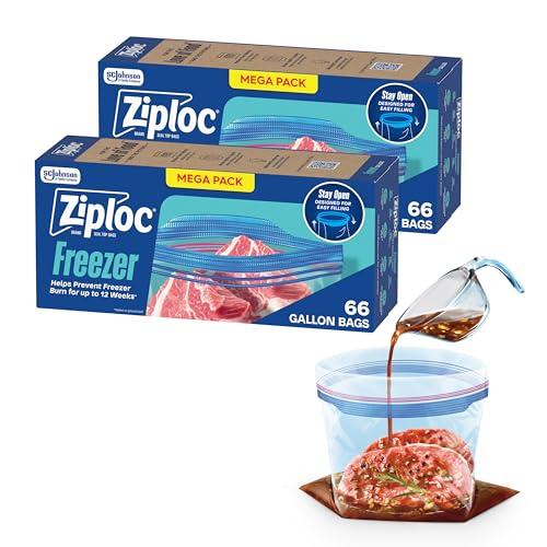 Ziploc Gallon Food Storage Freezer Bags, 132ct Total, Stay Open Design, Easy to Fill, 66 Count, 2 Pack, 132 Total
