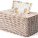 YANGQIHOME Rattan Tissue Box Cover, Rectangle Wicker Tissue Box Holder, Boho Facial Tissue Holder for Living Room, Bathroom, Kitchen, Bedroom, 10.2 x 6.2 x 5.3 inch, Whitewash
