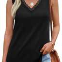 XIEERDUO Womens Lace V Neck Tank Tops Summer Spring Sleeveless Shirts Casual Flowy Clothes Trendy Outfits (XX-Large, Black)