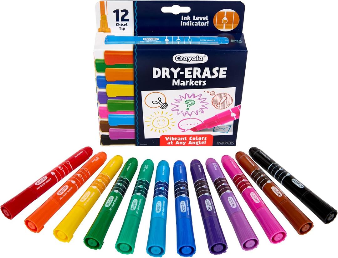 Crayola Take Note Dry Erase Markers for School (12ct) Teacher Supplies, Chisel Tip Whiteboard Markers, Essential Classroom Must Haves, Low Odor