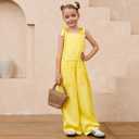 Mirawise Girls Romper Outfits Size 10 11 12 Jumpsuit Tie Strap Kid Sleeveless Yellow Wide leg Clothes Long Pant with Pocket, 150