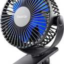 Gaiatop Portable Clip on Fan Battery Operated, Small Powerful 3 Speed Quiet 360 Rotate, USB Rechargeable Mini Personal Cooling Fan for Desk Table Home Office Stroller Camping Women Gifts Black Blue