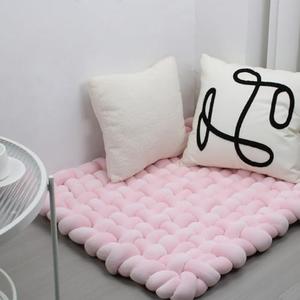 XHJRI Thickened Braided Knot Seat Mat, Knotted Floor Decorative Cushion, Handmade Baby Infant Playing Pad Nursery Rug (27.5 * 31.5 Inch, Pink)