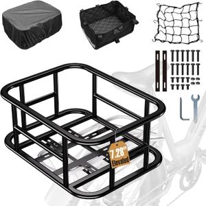 Rear Bike Basket Large Capacity - 210LBS Heavy-Duty Cargo Basket, All-Weather E-Bike & Scooter Accessories with Cover, Perfect for Grocery Hauls, Pet Transport & Commuting