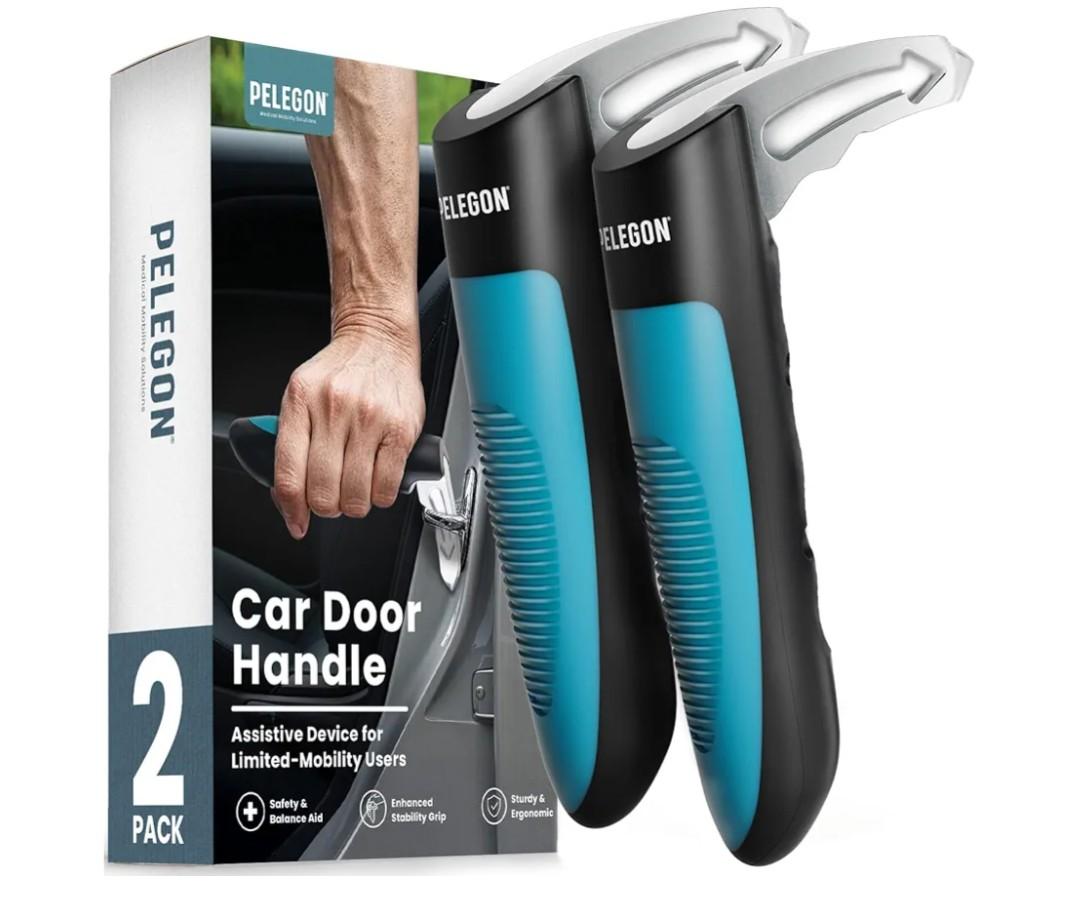 PELEGON Car Door Handle for Elderly (2 Pack) Car Cane Assist Handle with Anti-Slip Grip, Steel Hook for Secure Latch Fit, Supports Up to 300 lbs, Easy Tool-Free Use